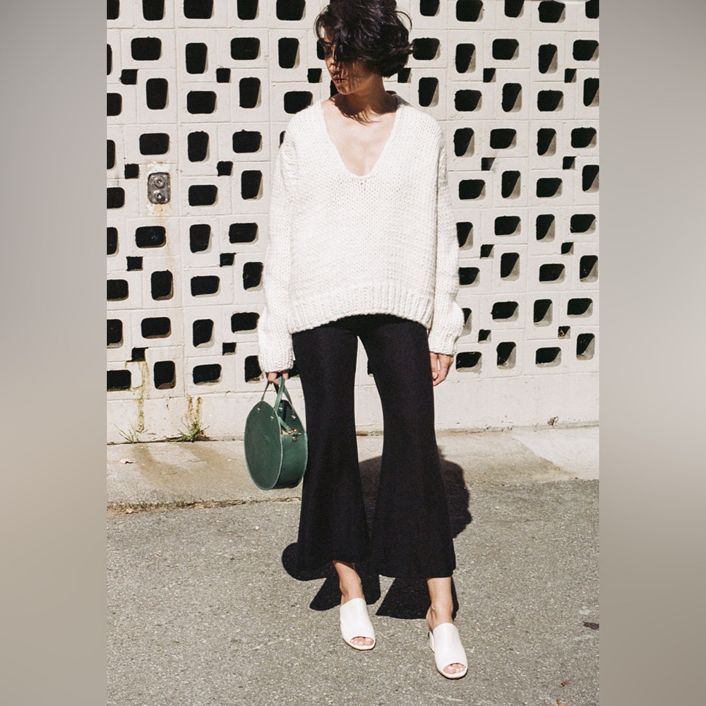 Rachel Comey Black Ribbed Knit Wide Leg Ankle Pants  Size 6